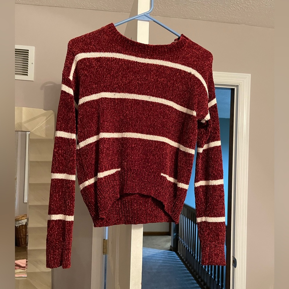 Red and white striped small fuzzy sweater